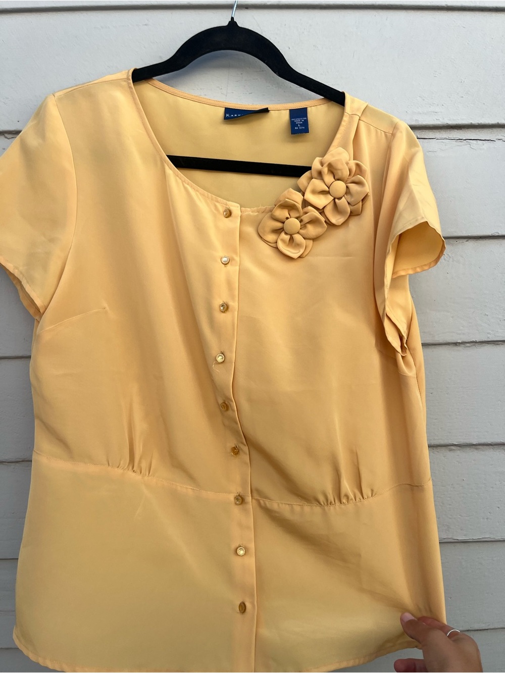 Yellow Floral Accent Button-Front Women's Top